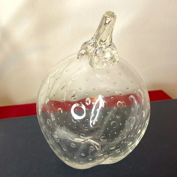 Strawberry Controlled Bubbles Hand Blown Large Clear Glass Art Sculpture Signed - Picture 2 of 7